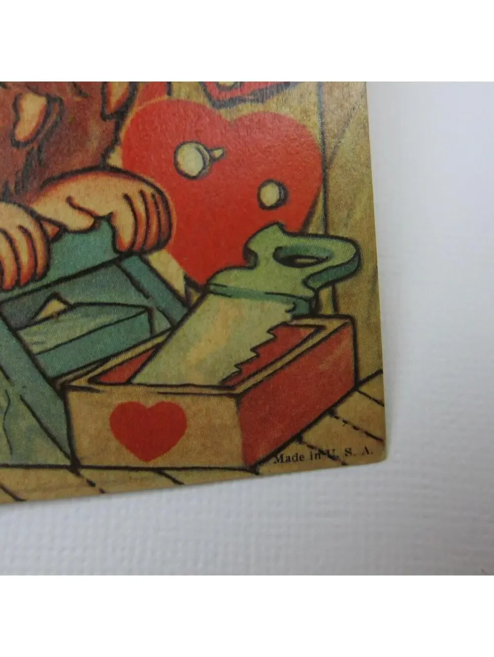 Vintage Valentine Card Mechanical Monkey Hammer Heart Building Tools 1920s-1930s